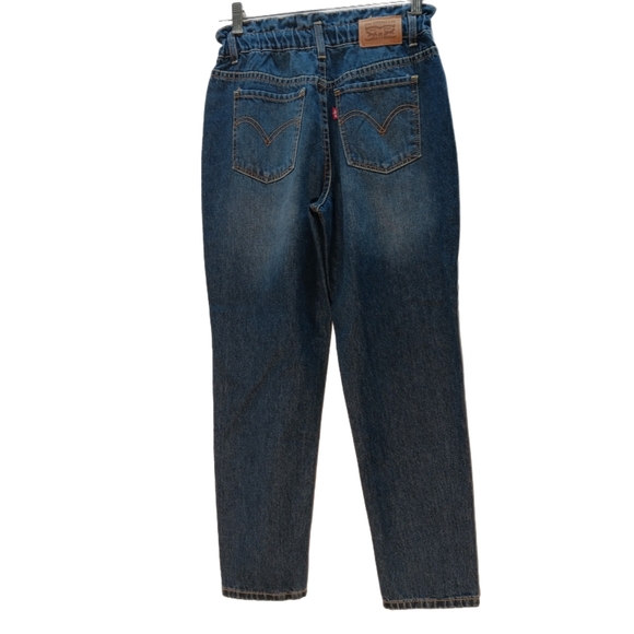 Levi Jean Cotton High Rise Pull-on Girl 12 Reg Draw String Elastic Mid Wash Blue - Picture 2 of 13
